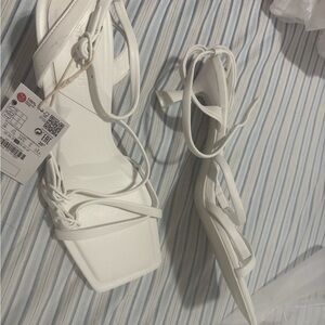 Stradivarius White Strappy Heels #38